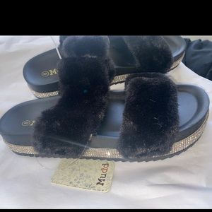Mudd fur rhinestone sandal